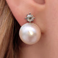 1930s Art Deco Maube Pearl Earrings: 0.74 ct Diamond, 18k White Gold