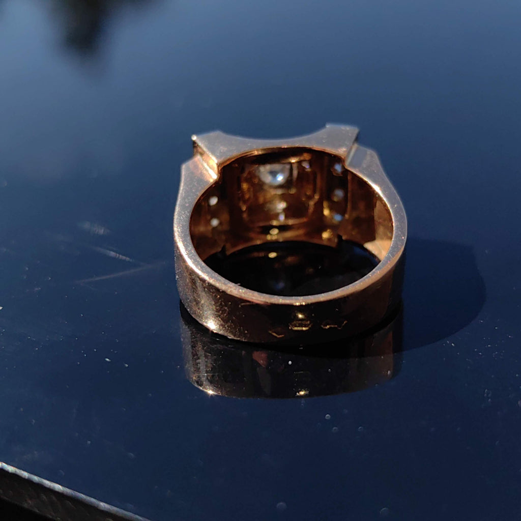 Art Deco Diamond Ring: 18k Gold Unisex Chevalier Statement Ring