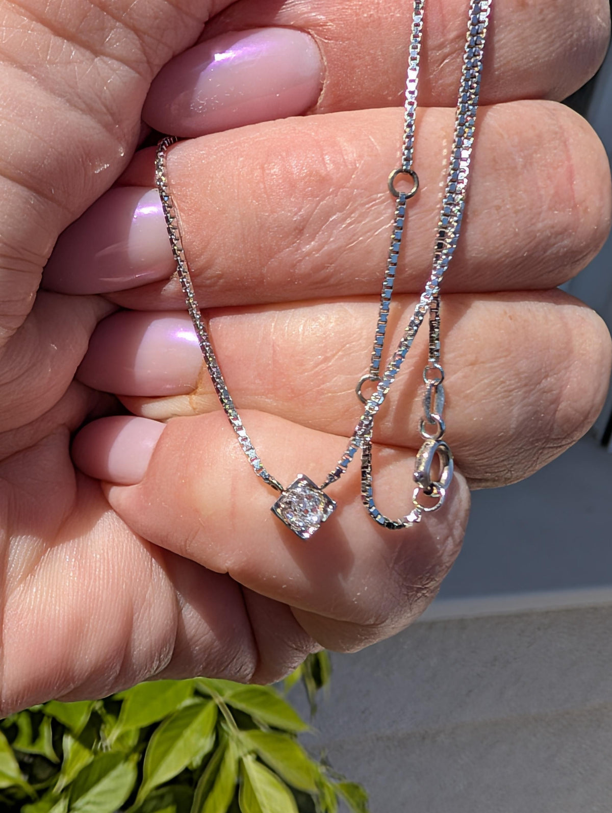 Vintage 14k and 18k White Gold Diamond Pendant Necklace, 1950s Solitaire Old European Cut Pendant, Dainty Elegant Classic Gift for Her