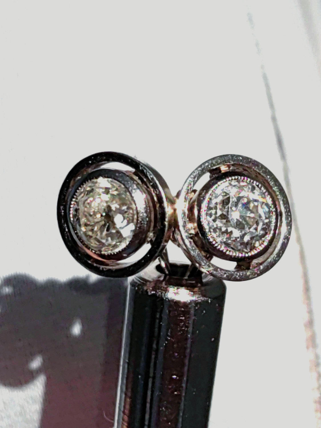 Antique 1.3ct Old European Cut Diamond 14k Gold Earrings