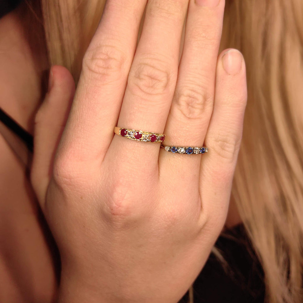 Ruby Diamond 14k Solid Yellow Gold Wedding Band Vintage Stackable Ring Elegant Dainty Gift for Her Present