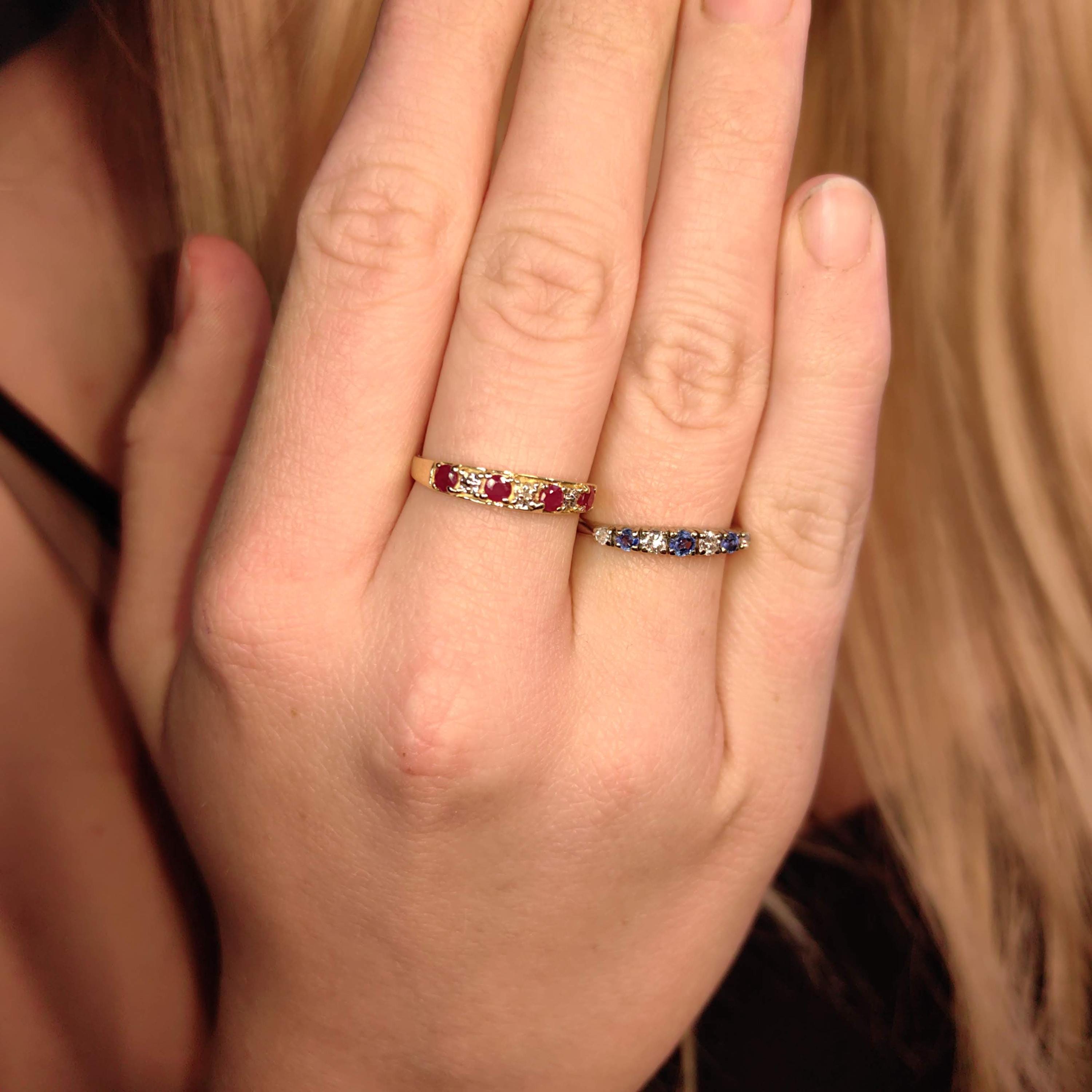 Ruby Diamond 14k Solid Yellow Gold Wedding Band Vintage Stackable Ring Elegant Dainty Gift for Her Present