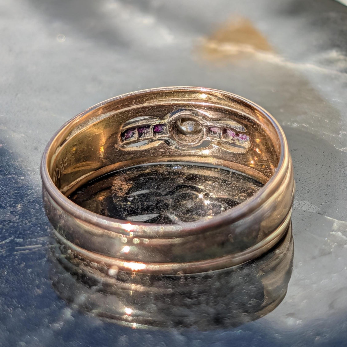Art Deco 1920s Natural red Ruby Diamond 14K Solid Yellow Gold Hallmarked Ring Vintage Chevalier ring, Band Stackable Ring, US size 7