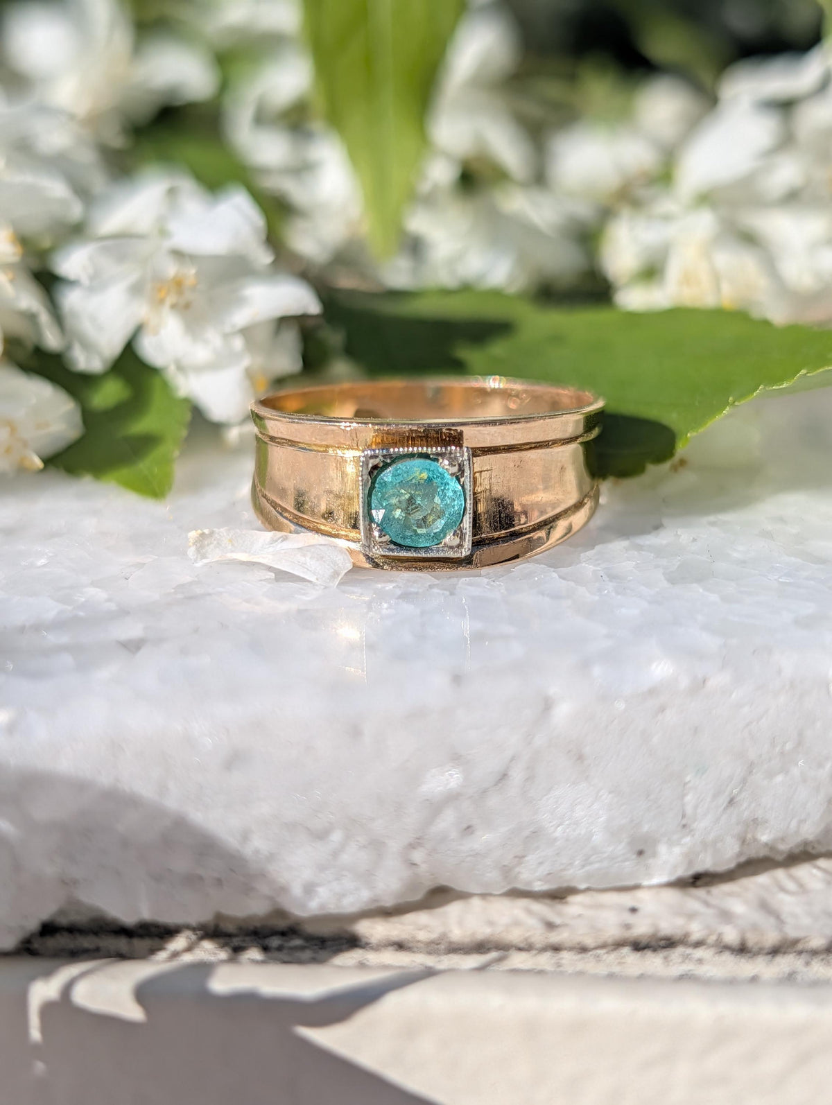 Vintage 1940s Natural Emerald Engagement Ring 14k Solid Yellow Gold Hungarian Hallmarked Solitaire Fine Jewelry Gift for Her
