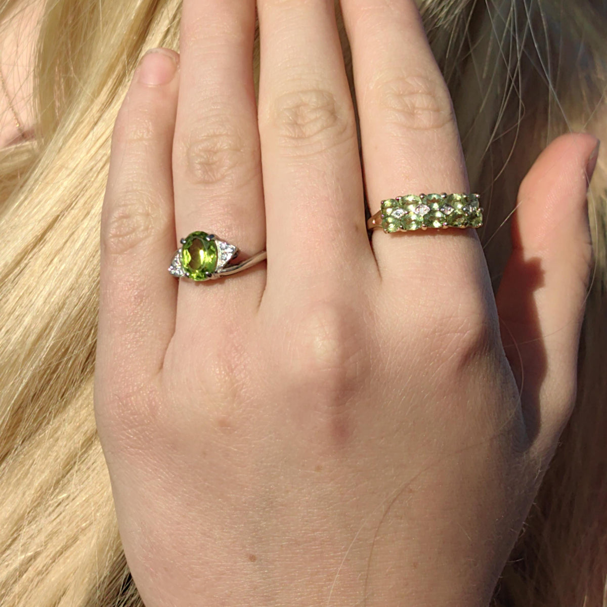 Vintage 14k Solid  White Gold Mid-Century Peridot  Diamond Geometric Solitaire Elegant Band Ring Gift for Her Present