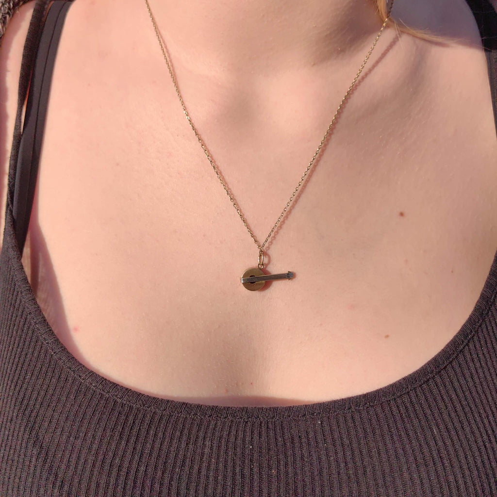 1920s Art Deco 14k Yellow Gold Banjo Pendant Charm