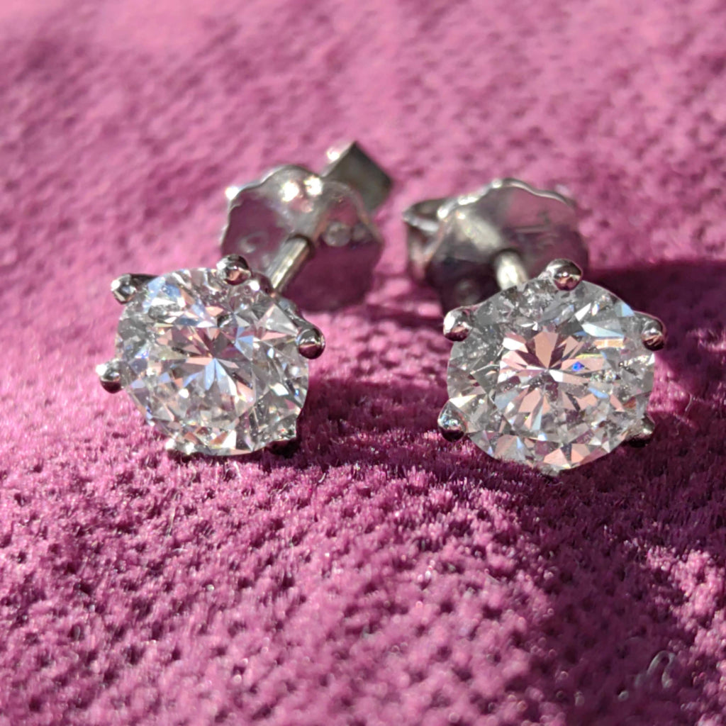 2.04CT Lab Diamond 18k White Gold Stud Earrings: Elegant Solitaire