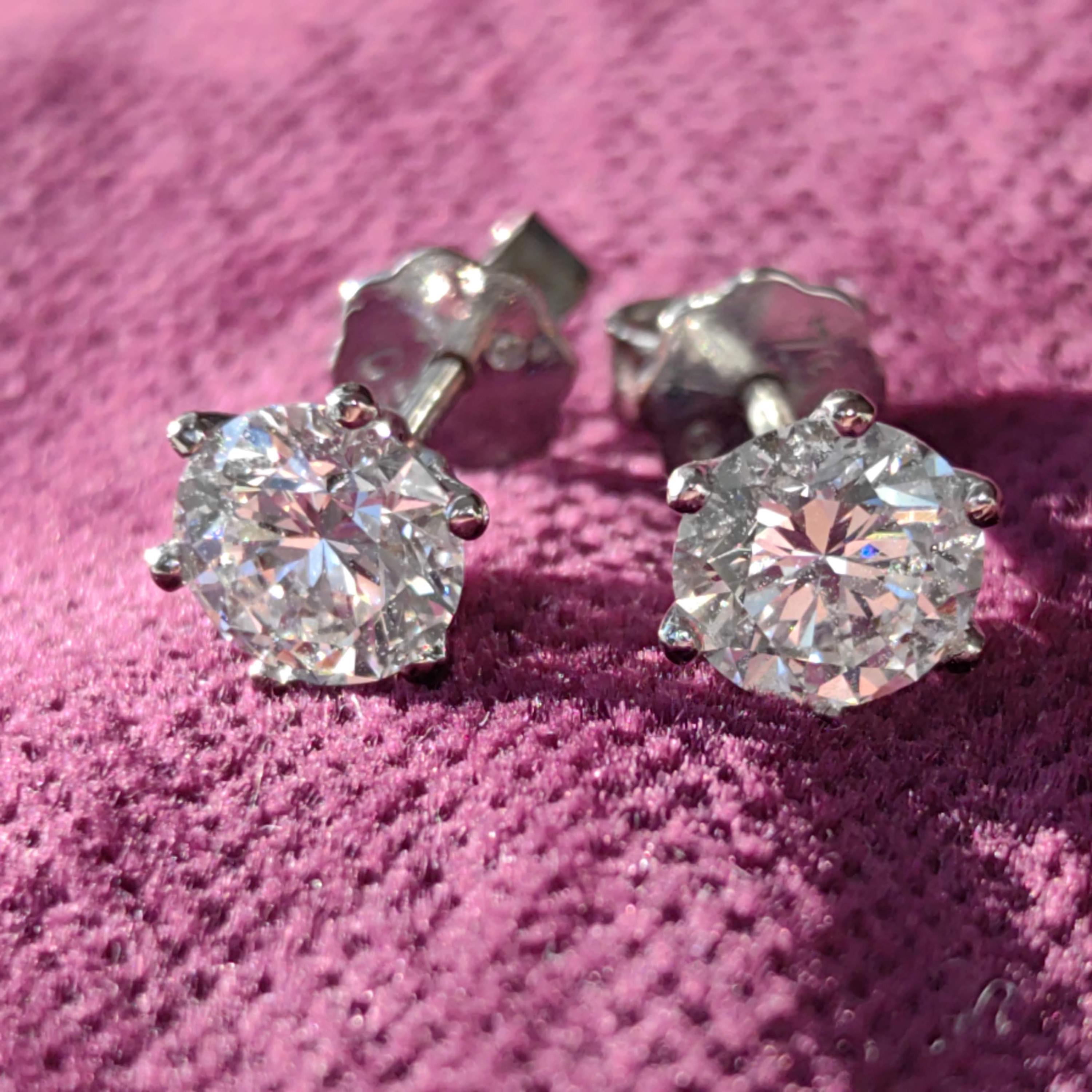 2.04CT Lab Diamond 18k White Gold Stud Earrings: Elegant Solitaire