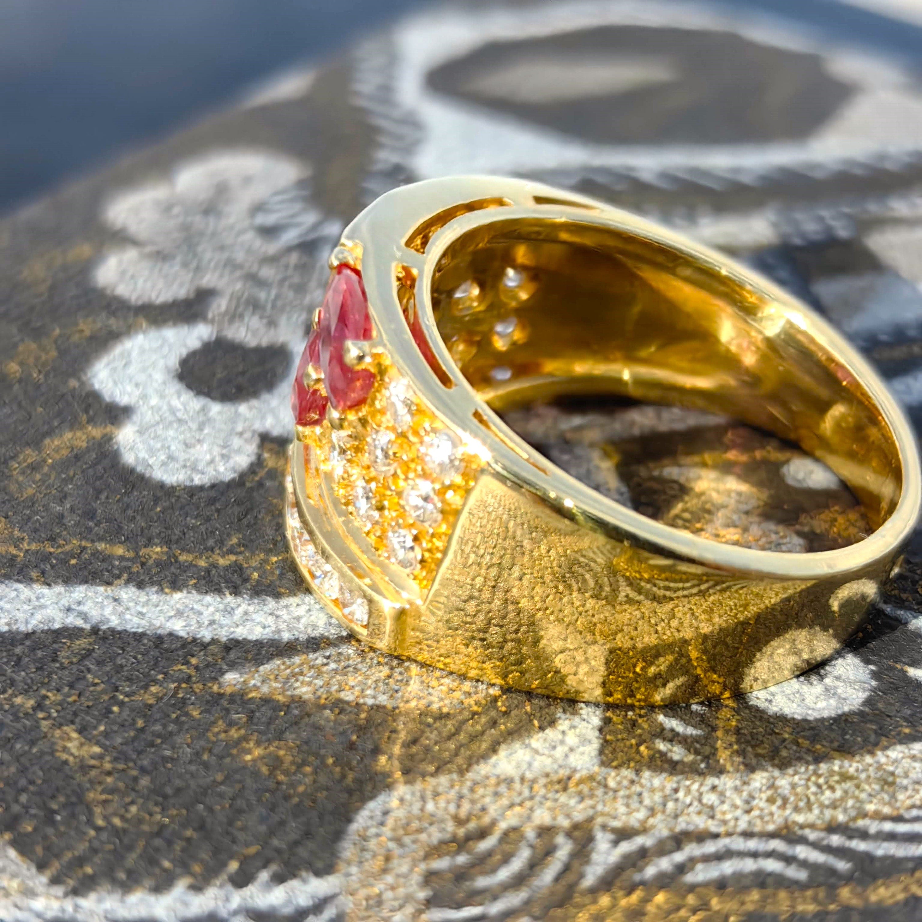 Vintage Ruby and Diamond 19k Gold Unisex Statement Ring