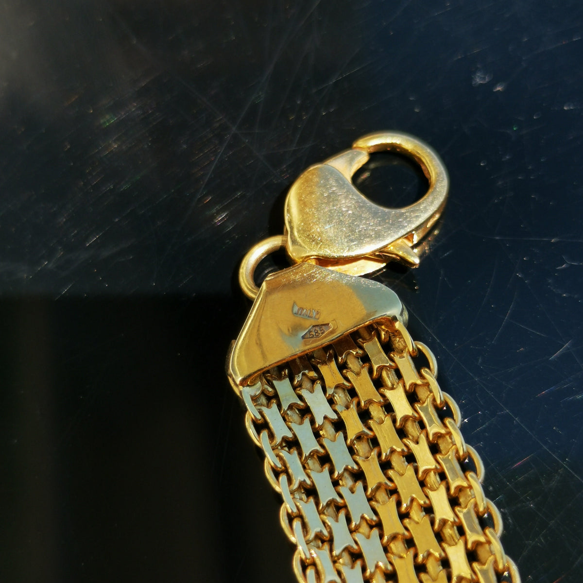 Vintage 1960s Italy 14k Solid Yellow Gold Wide Handmade Thick Chain Statement Elegant Bracelet Gift Present