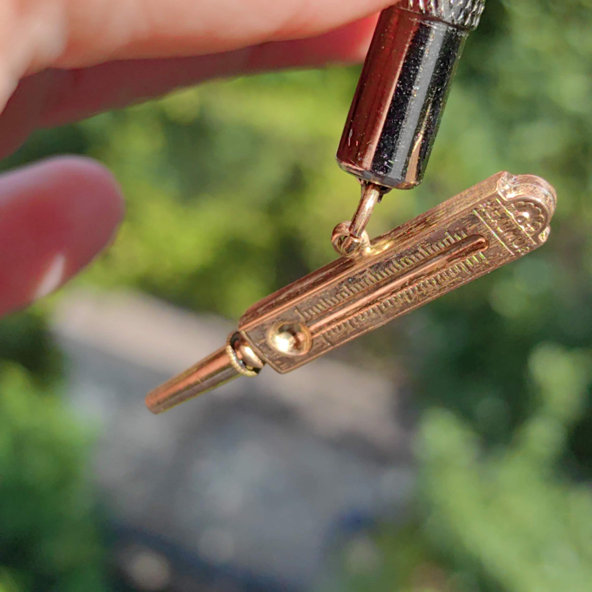 Antique 8k Gold Pocket Watch Key Pendant: 1860s Thermometer Charm