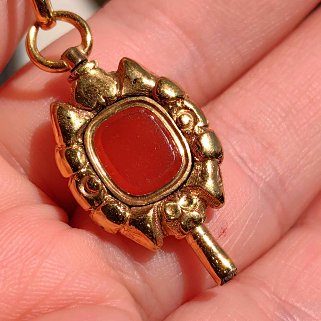 Antique 18k Yellow Gold Agate Pendant: 18th Century Pocket Watch Key Fob