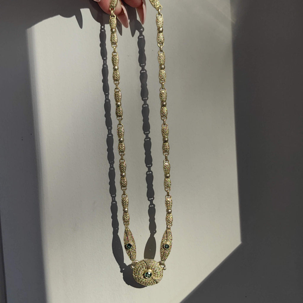 Art Deco Theodor Fahrner Silver Gilt Necklace: Green Tourmaline