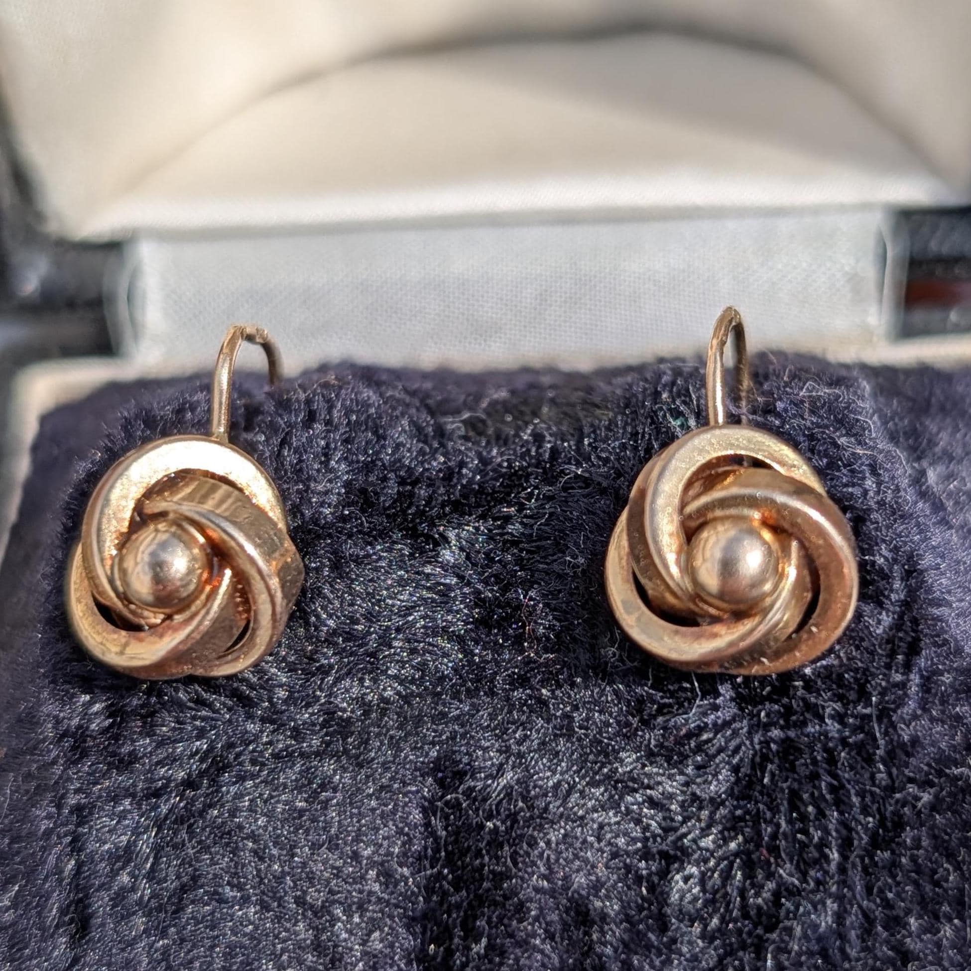Vintage 14K Solid Yellow Rose Gold Love Knot Sleepers Dormouse Lever Back Closure Earrings Gift for Her Present