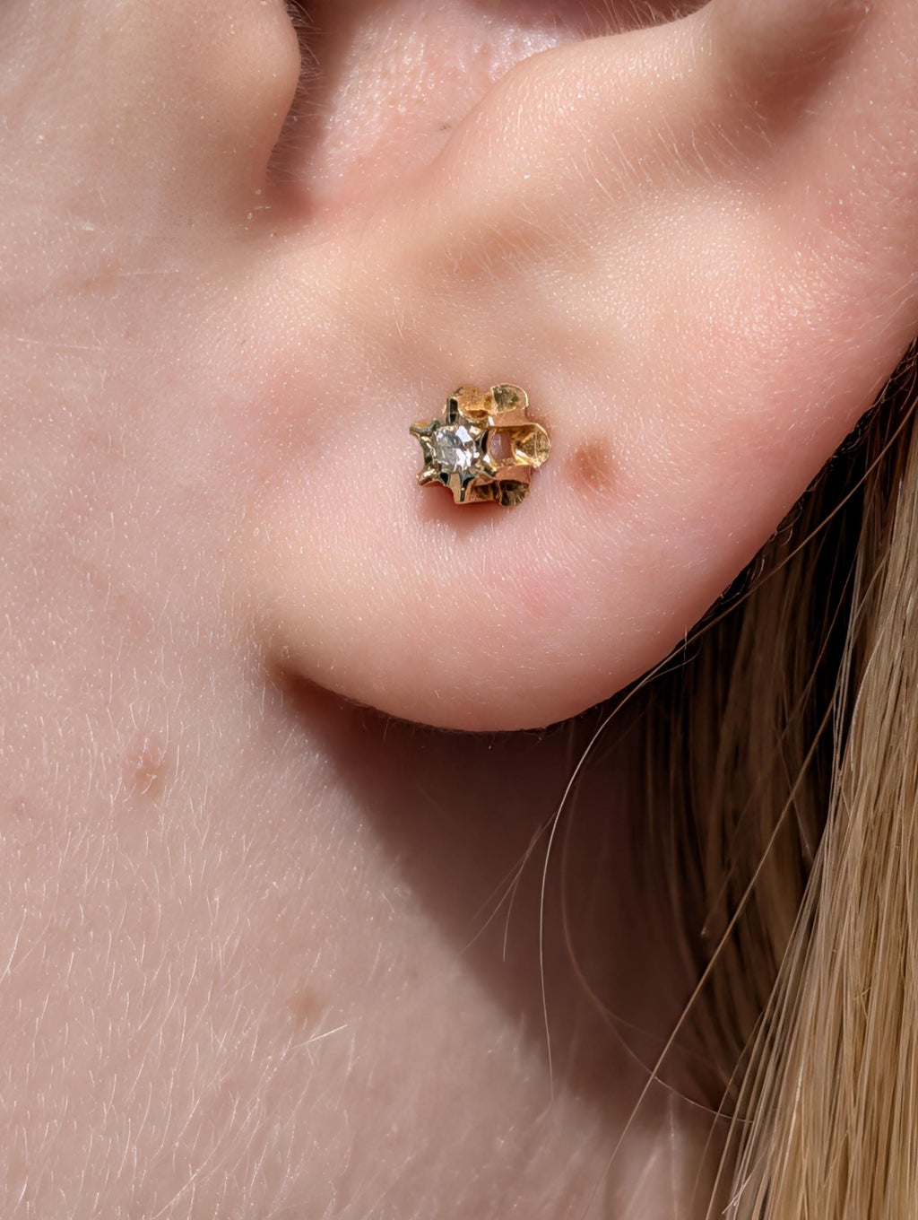 Vintage 14k Gold Diamond Stud Earrings, Dainty Single Cut Diamond Push Back Earrings, 4mm Elegant Gift for Her