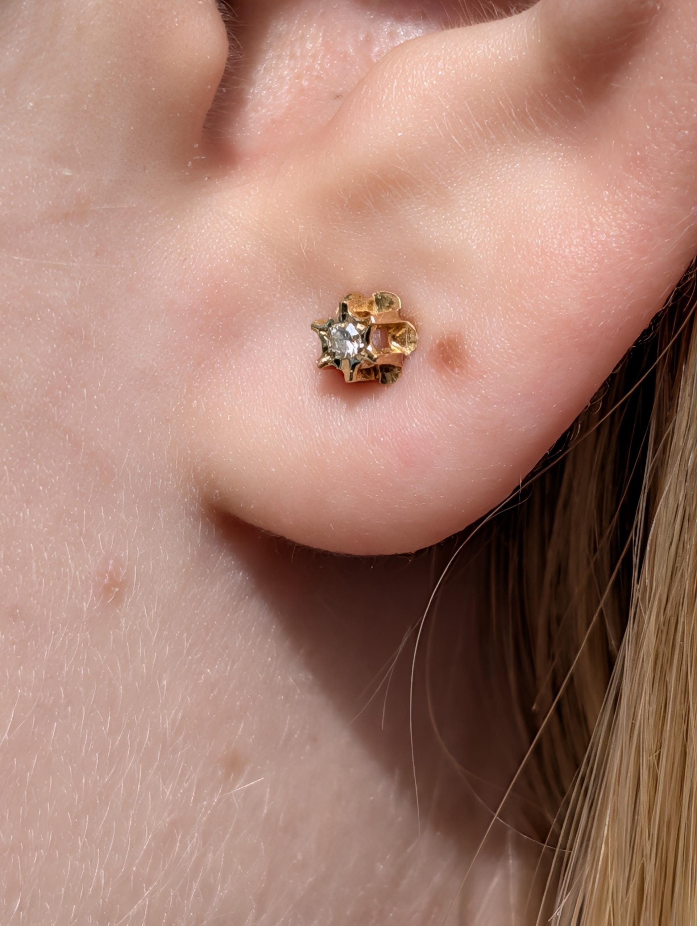 Vintage 14k Gold Diamond Stud Earrings, Dainty Single Cut Diamond Push Back Earrings, 4mm Elegant Gift for Her