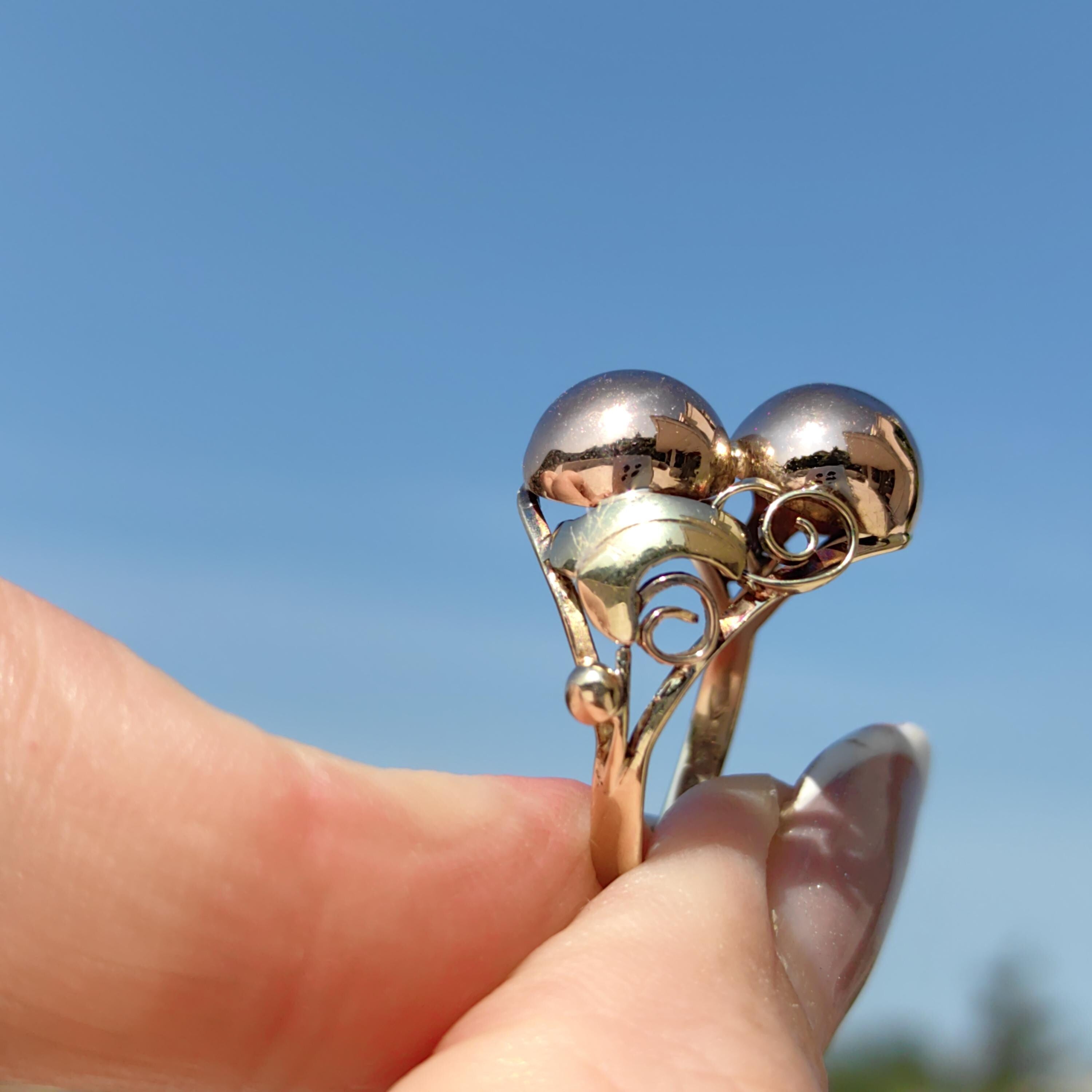 1930s Art Deco Floral Geometric Interesting Ring Handcrafted 14K Solid Yellow & Rose Gold Elegant Statement Ring
