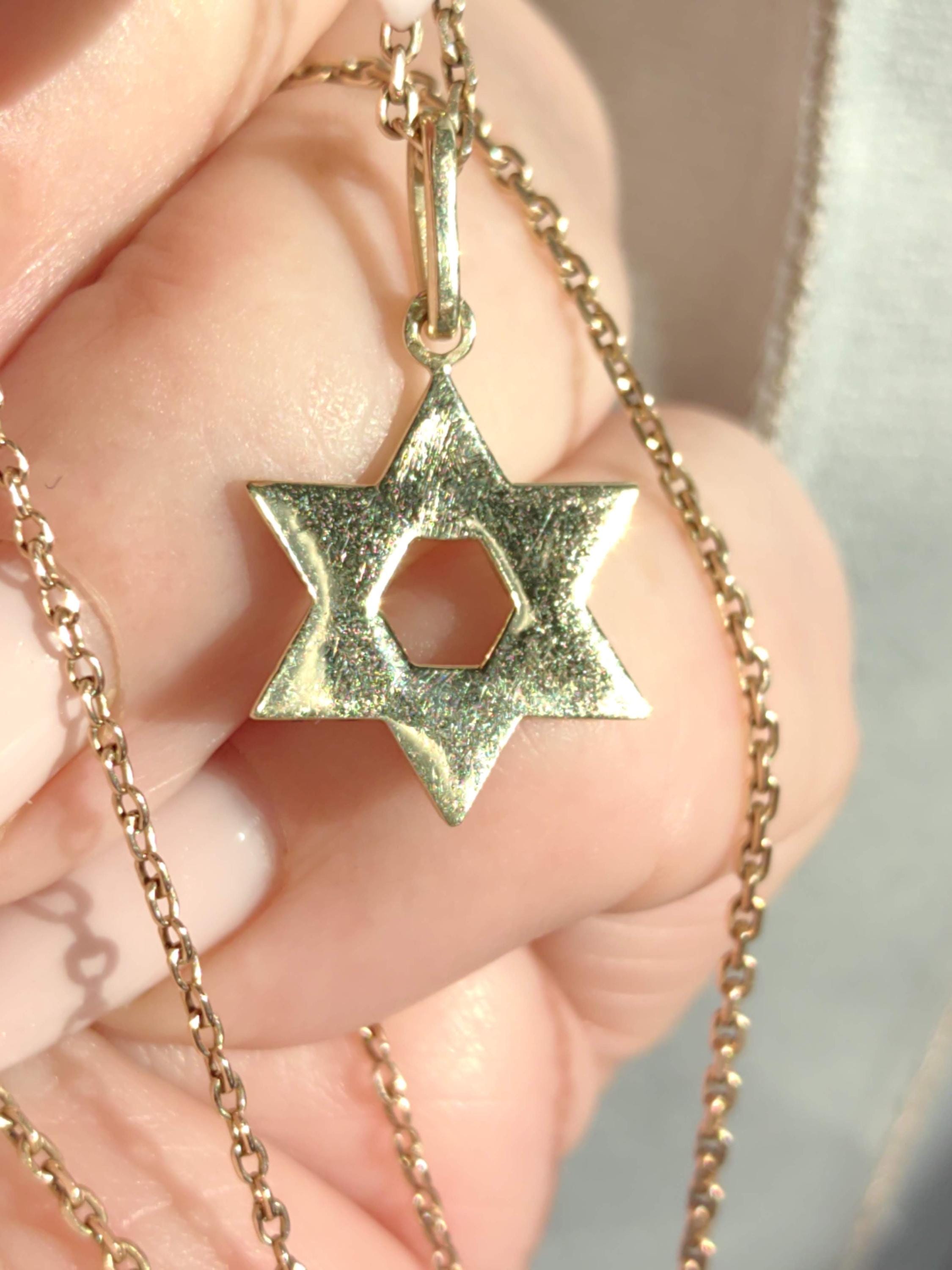 Vintage 14k Gold Star of David Pendant: Blue Enamel Judaica Charm