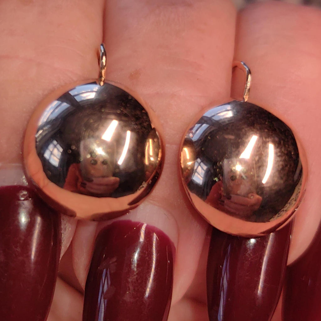 Vintage 14K Solid Yellow Gold Round Statement Earrings Comfortable Everyday Wear Sleepers Lever Back Earrings, Gift for Her