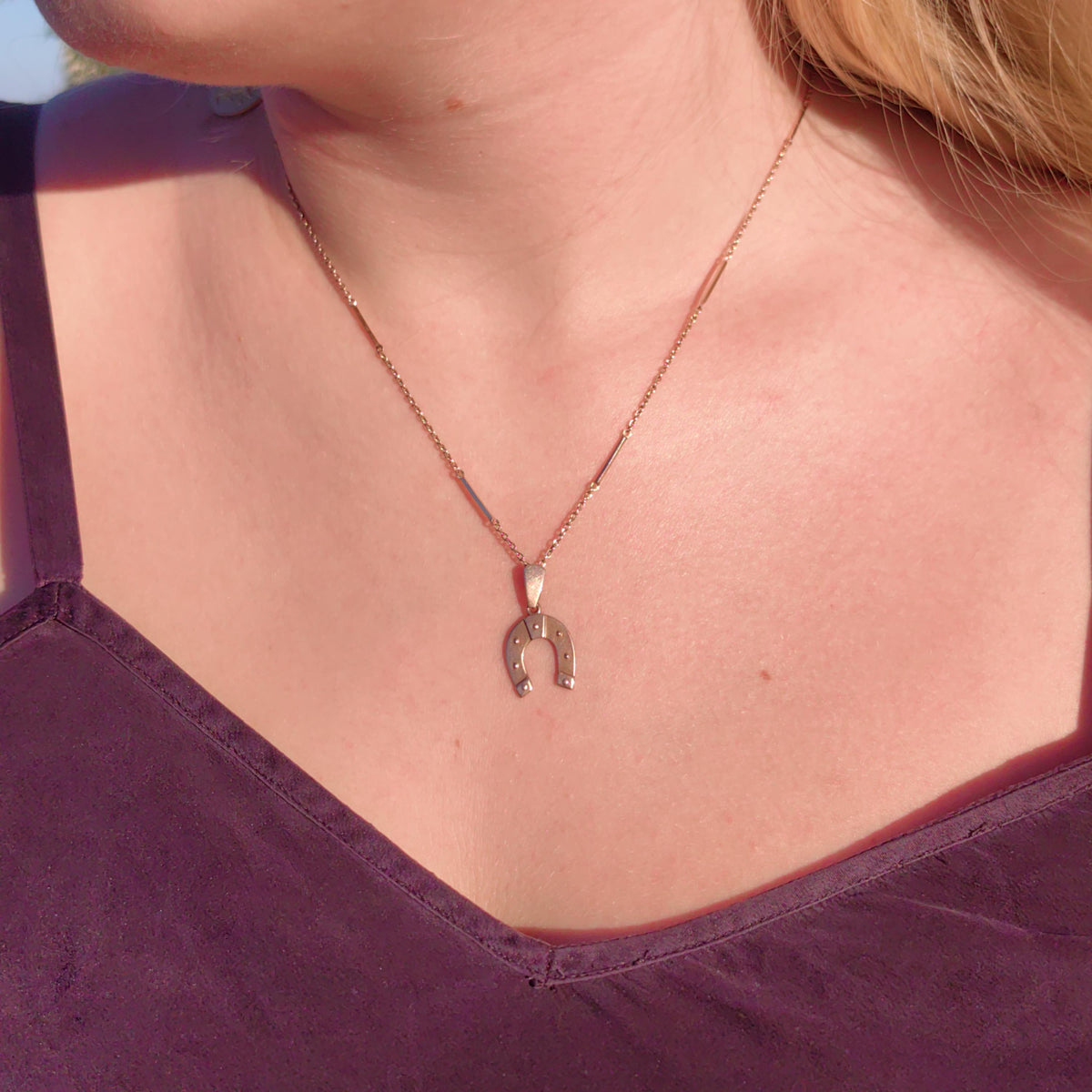 Antique 14k Champagne Gold Horseshoe Pendant: Equestrian Luck Charm