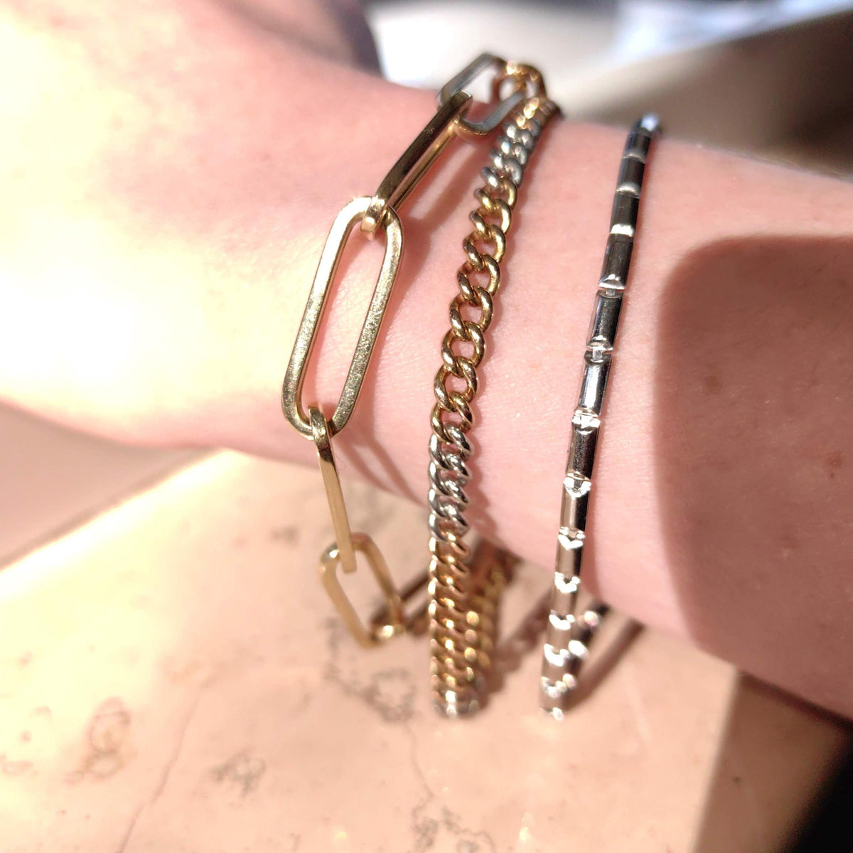 14k Two-Tone Gold Link Bracelet: Handmade Unisex Charm Bracelet