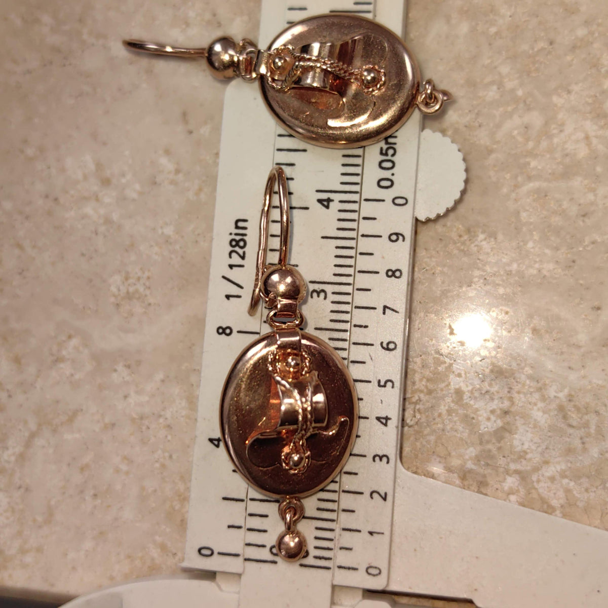 14K Solid Yellow Rose Gold Victorian Style Mid Century Handmade Oval Dangle Statement Elegant  Earrings Gift for Her Present