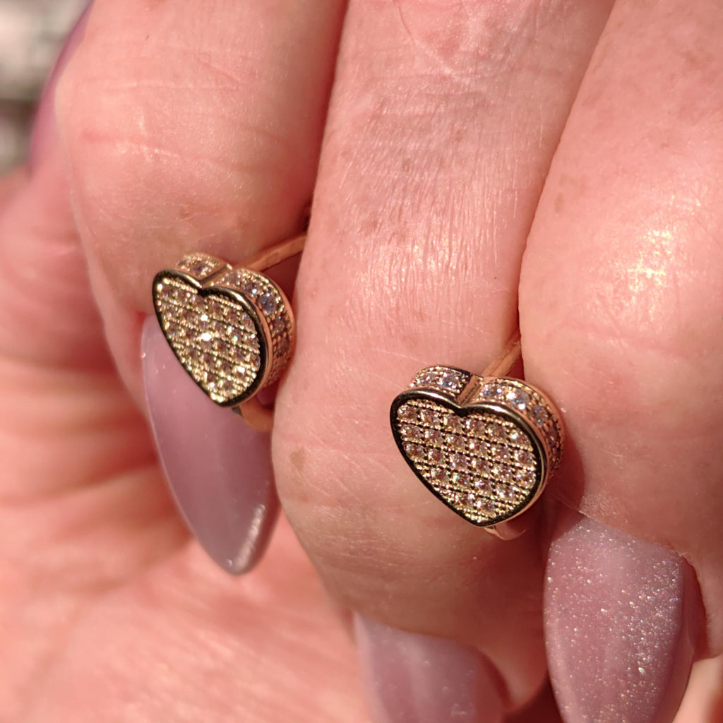 Heart 14k Solid Yellow Gold CZ Pavé Vintage Earrings Love Romantic Gift for her Elegant Dainty Earrings Leverback closure secure hinged back