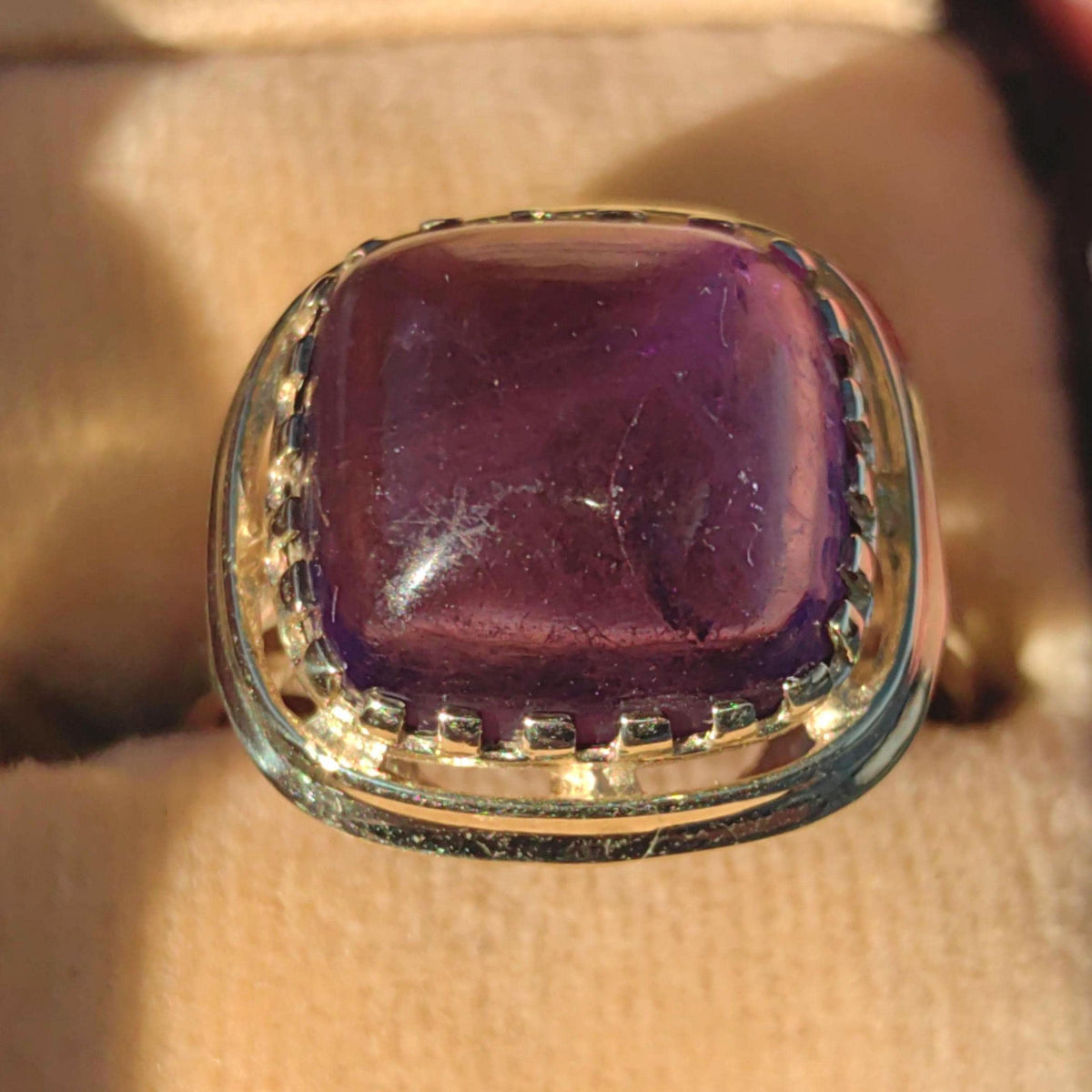 Amethyst Ring 8k 333 Hallmarked Solid  Yellow Gold, 1950s Vintage Mid Century Statement Ring Gift for Her