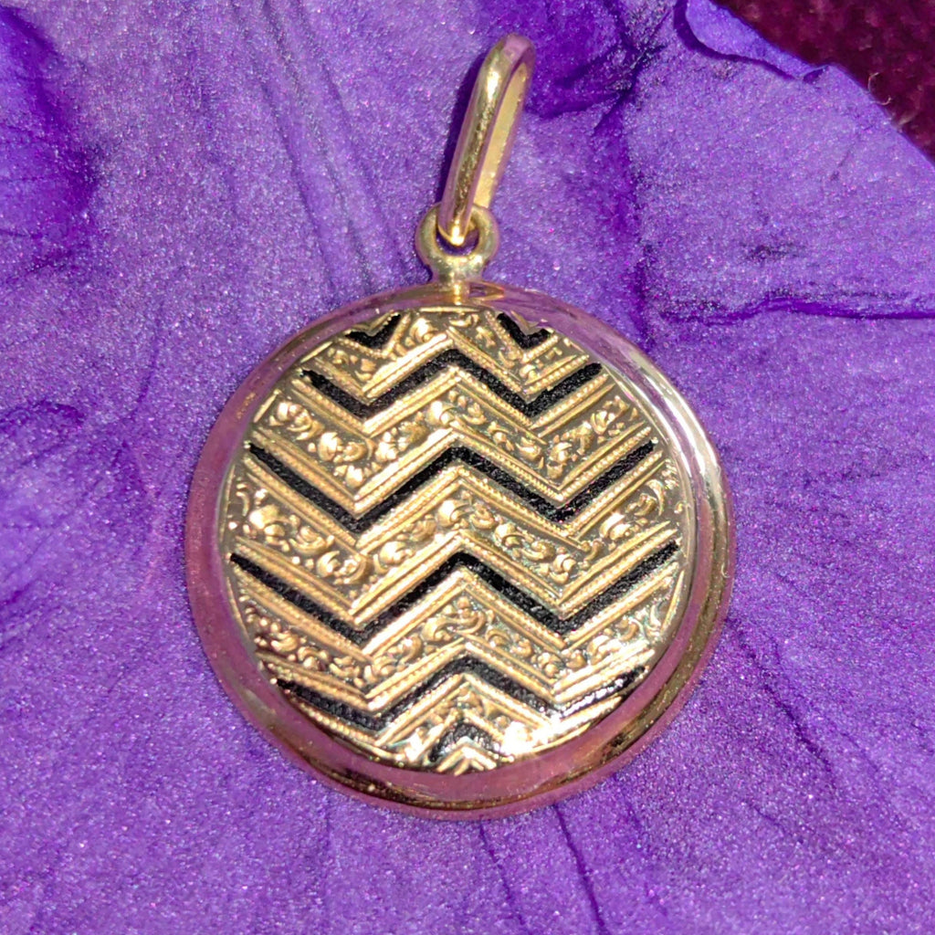 Antique Art Deco 14k Gold Pendant: Black Enamel Geometric Design