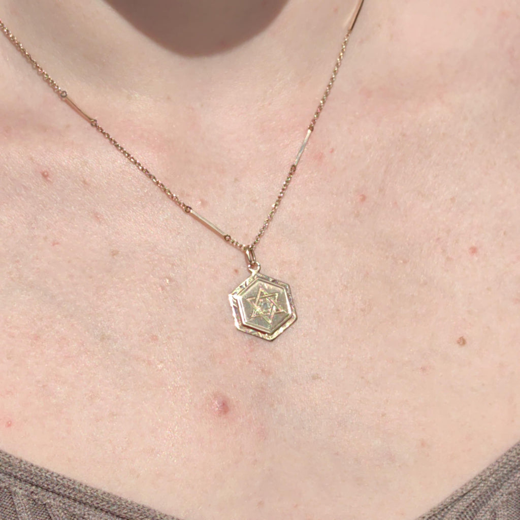 Diamond 14k Solid Yellow Gold Davids Star Jewish Judaica Vintage Antique Elegant Hand Carved Chiseled Pendant Charm Gift for Her