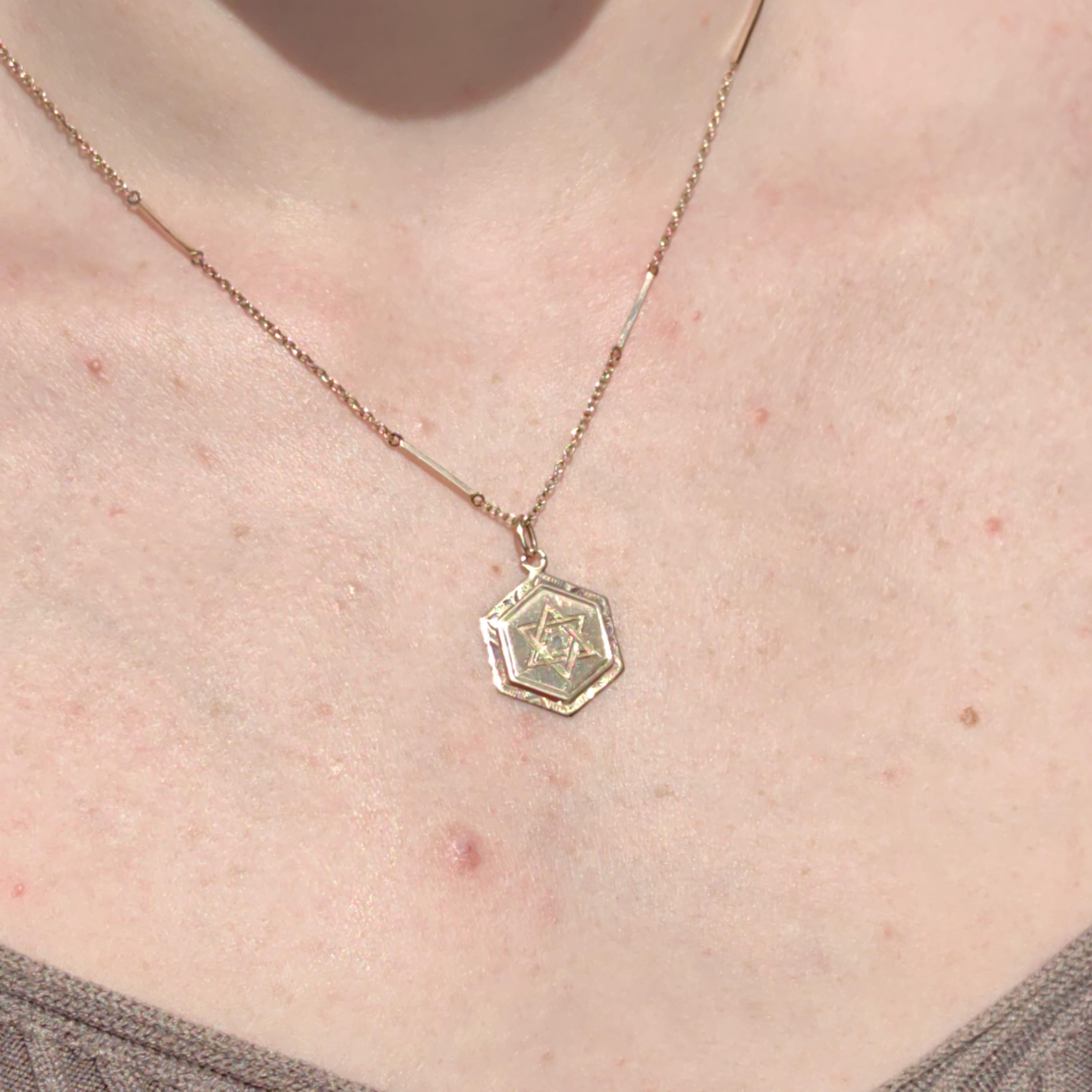 Diamond 14k Solid Yellow Gold Davids Star Jewish Judaica Vintage Antique Elegant Hand Carved Chiseled Pendant Charm Gift for Her