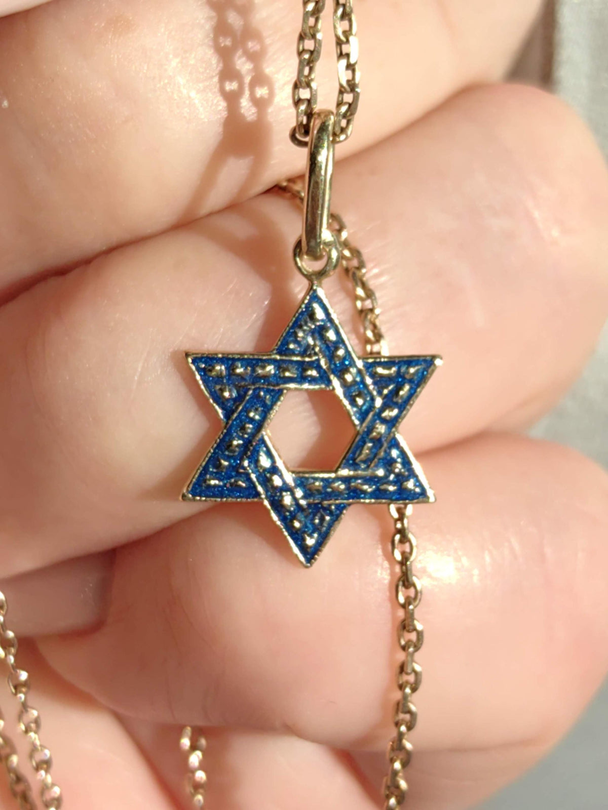 Vintage 14k Gold Star of David Pendant: Blue Enamel Judaica Charm