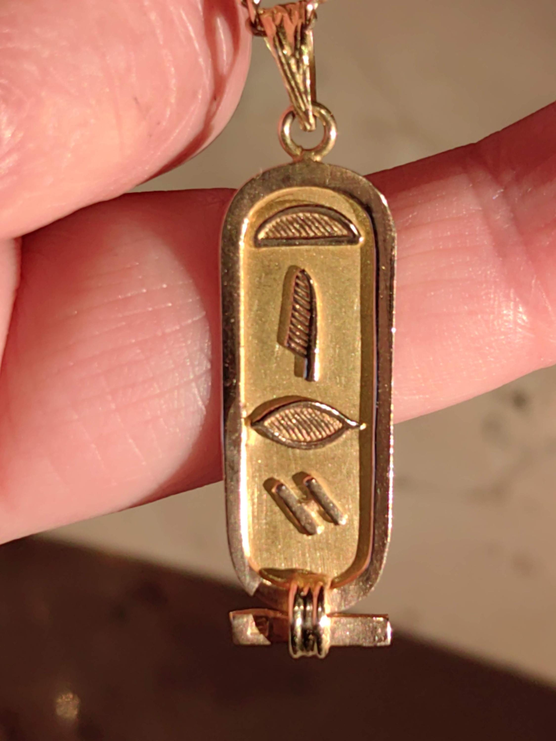 Vintage 18K Gold Egyptian Revival Hieroglyph Pendant Charm