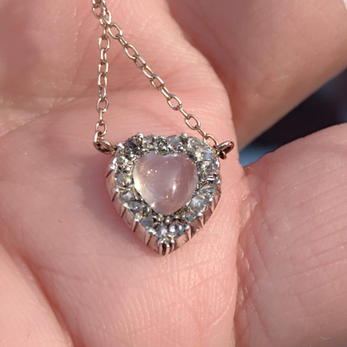 Victorian Diamond Moonstone Heart Pendant 14k Solid Yellow Gold with Chain Vintage Dainty wedding Elegant Love Jewelry Valentines Gift