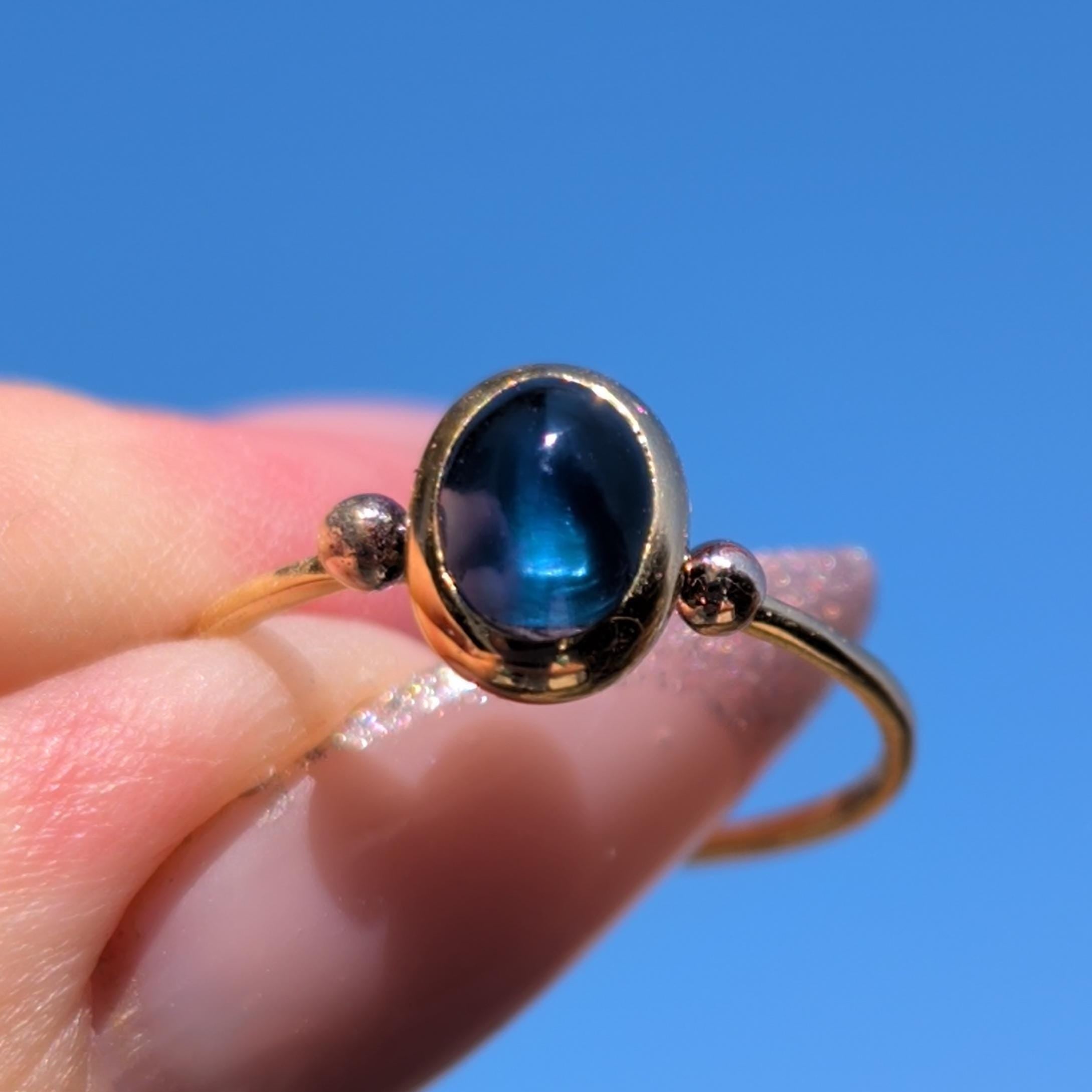 1920s Art Deco Antique Vintage Blue Natural Cabochon Sapphire Solid Yellow Gold Dainty Ring Sapphire Engagement Ring Gift for Her Present