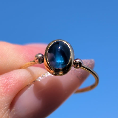 1920s Art Deco Antique Vintage Blue Natural Cabochon Sapphire Solid Yellow Gold Dainty Ring Sapphire Engagement Ring Gift for Her Present