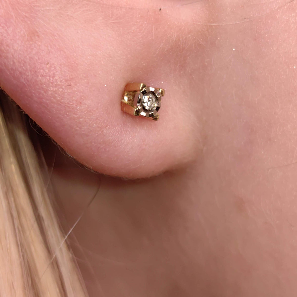 Natural Diamond Stud 18k Hallmarked Solid Yellow Gold 1950s Mid Century Geometric Vintage Earrings Gift for Her Present