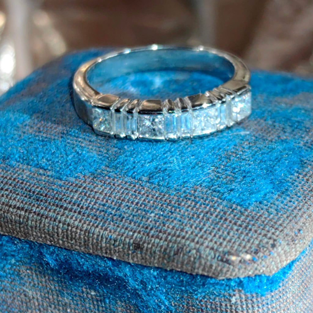 Princess and Baguette Cut Diamond Half Eternity 14k Solid White Gold Engagement Band Ring