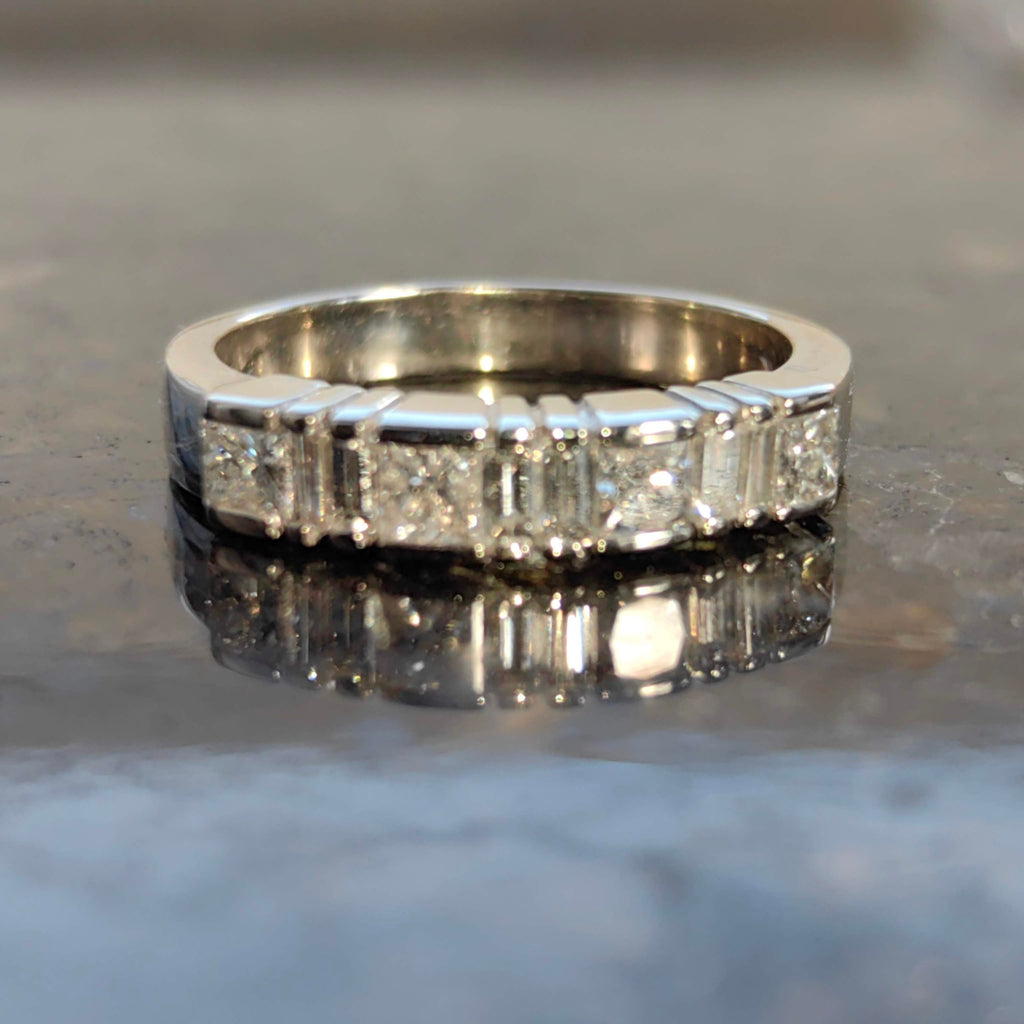 Princess and Baguette Cut Diamond Half Eternity 14k Solid White Gold Engagement Band Ring