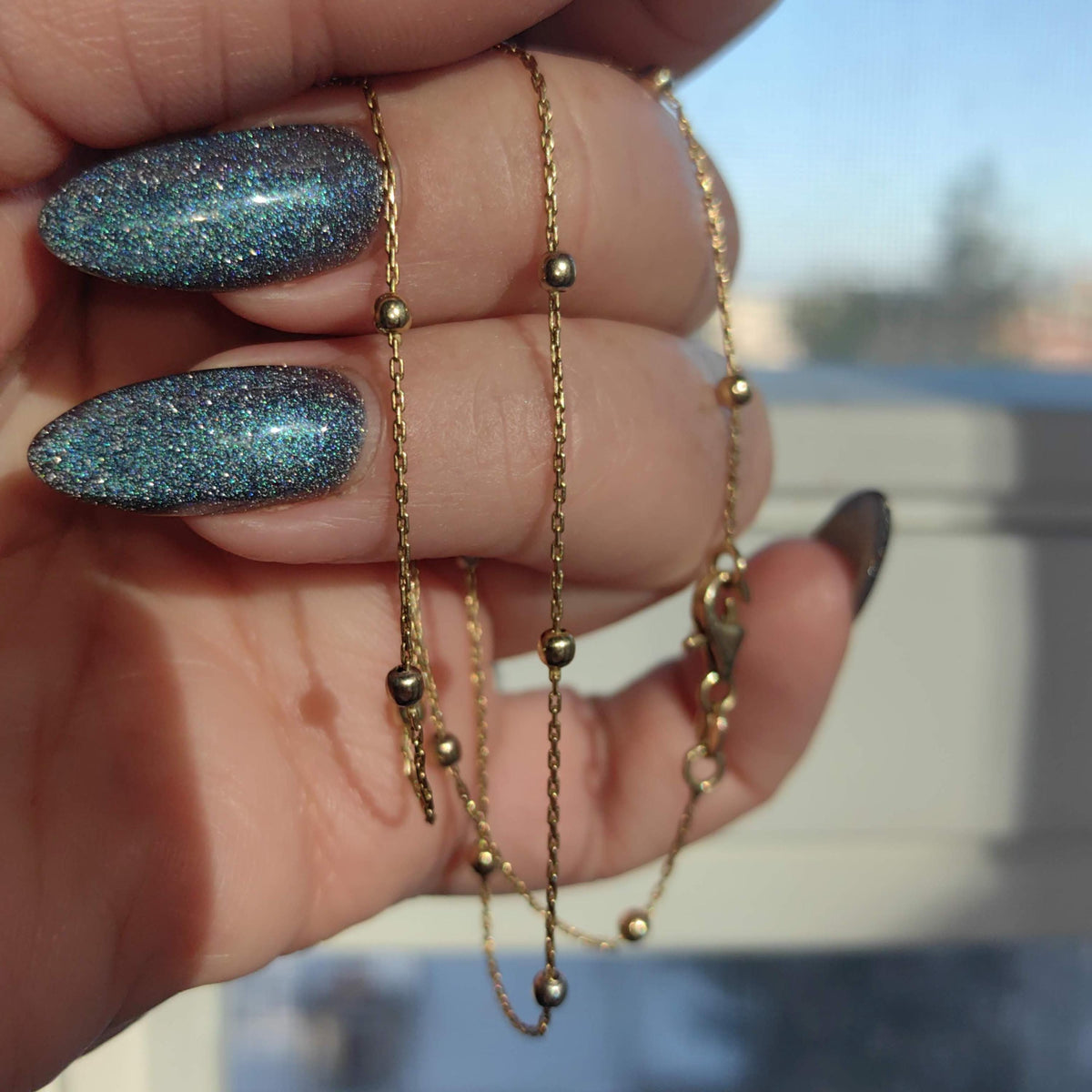 Vintage Antique 14k 585 Hallmarked Solid yellow Gold 45 cm Beaded Dainty Elegant Classic Chain Gift for Her Present