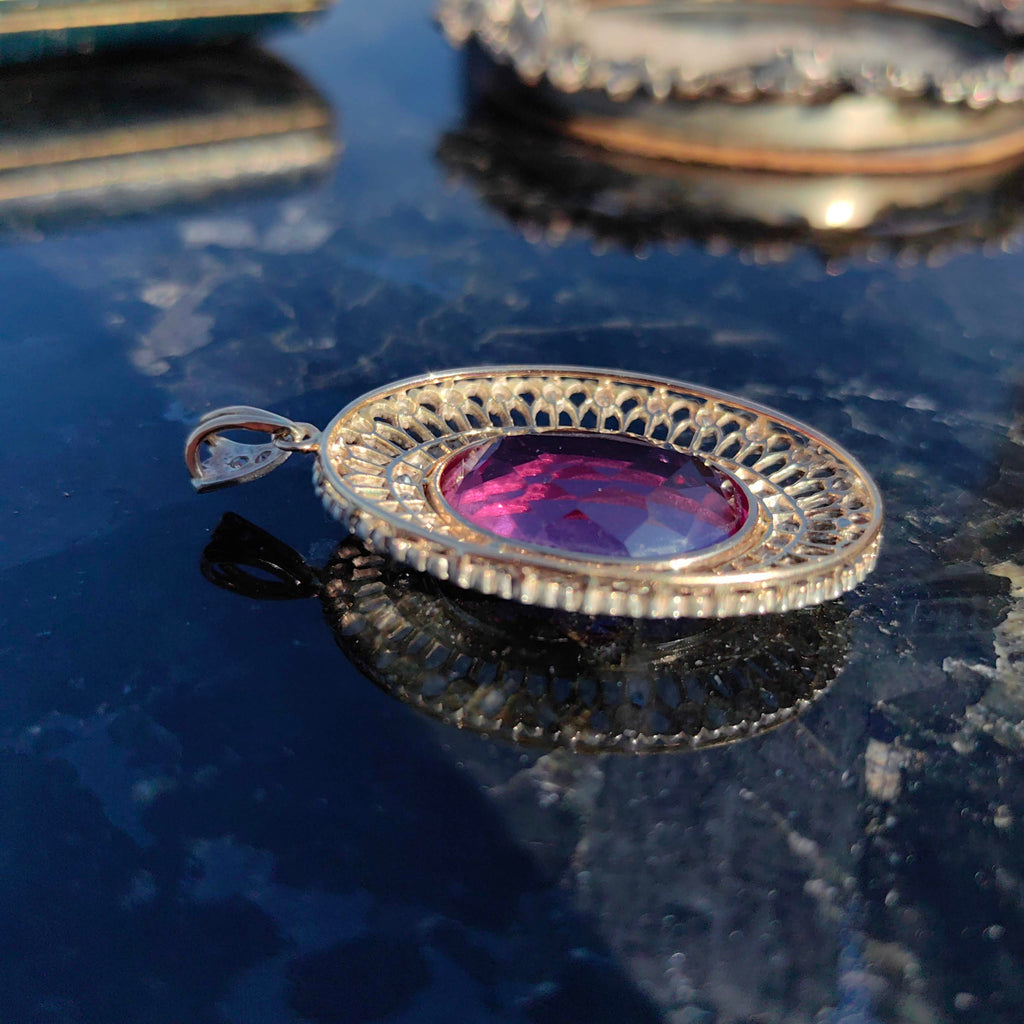 Art Deco Edwardian Antique Vintage Amethyst and Diamond Gold Statement Pendant