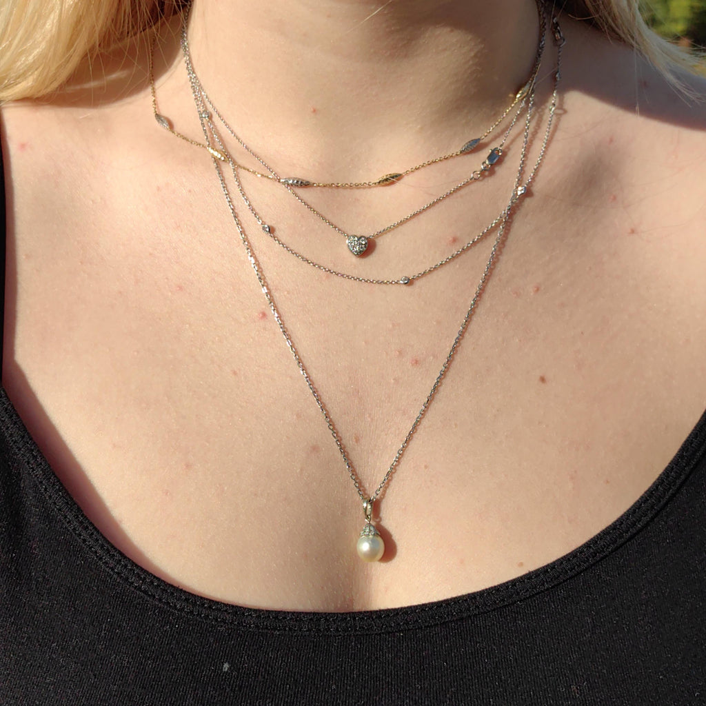 Diamond Heart Pendant Italian Necklace 18k Solid White Gold with Chain Vintage Dainty wedding Elegant Love Jewelry Valentines Gift  Her wife