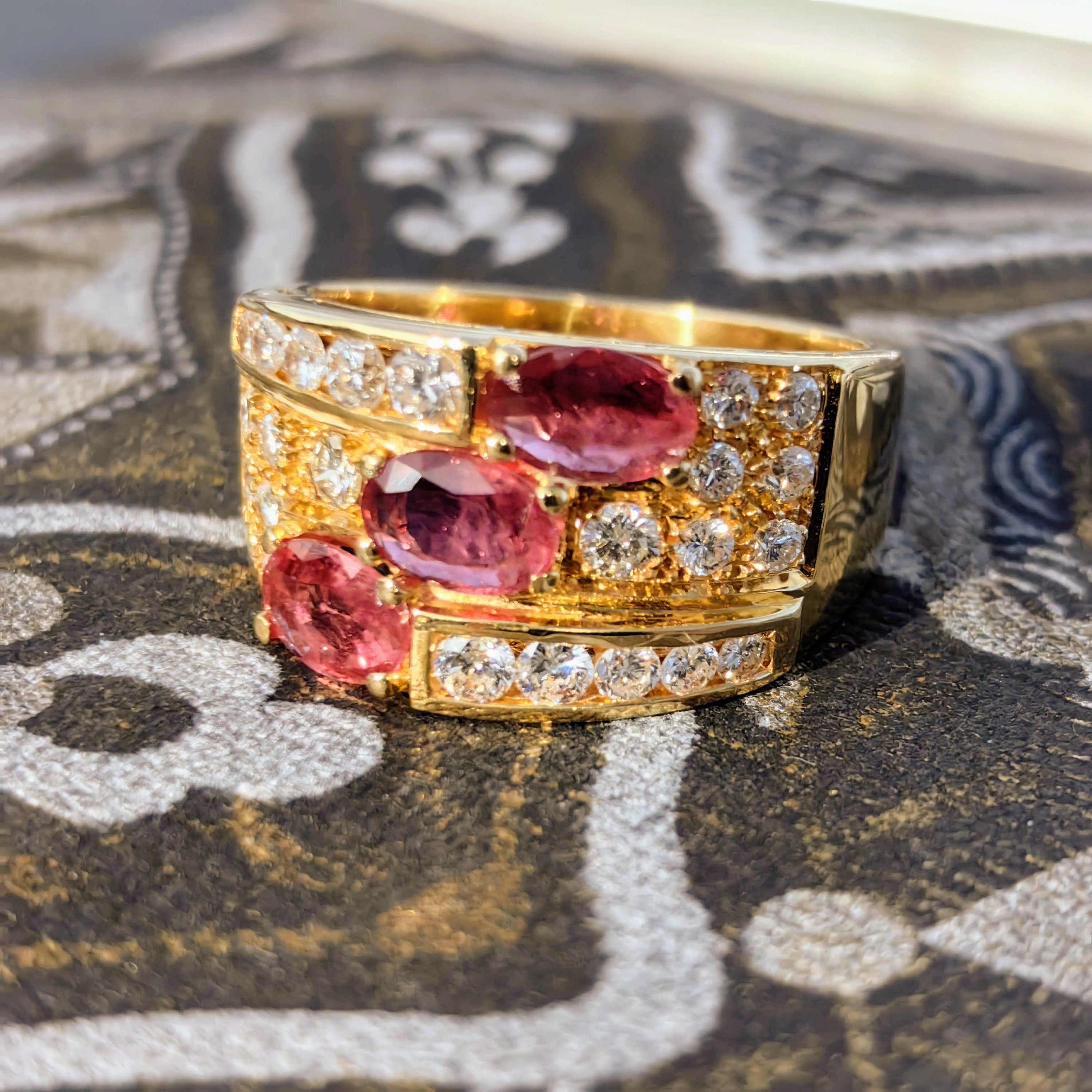 Vintage Ruby and Diamond 19k Gold Unisex Statement Ring