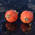Victorian Coral Stud Earrings: Rose Diamond 18k Gold, Antique 1880s