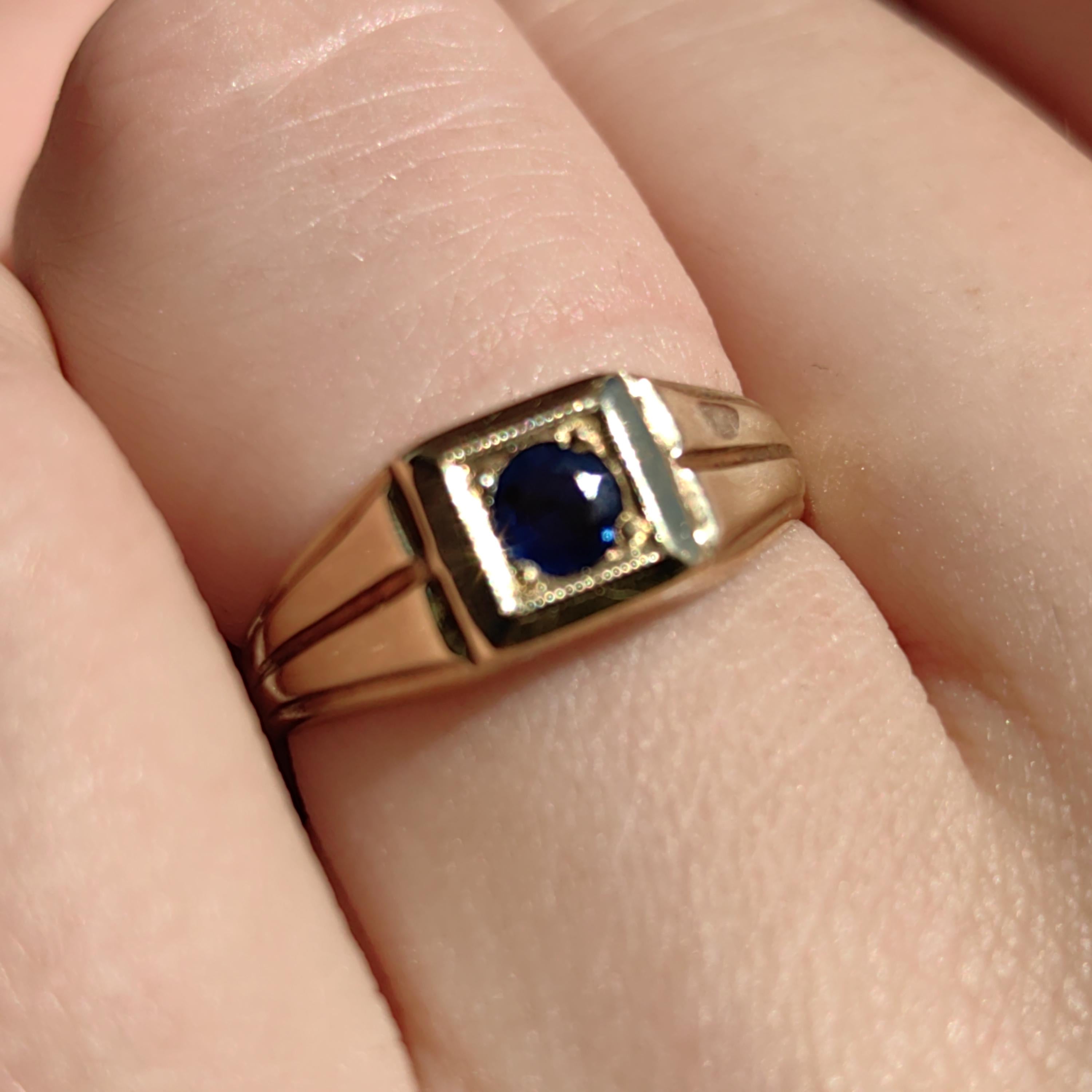 Art Deco Sapphire Ring: 14K Yellow Gold Geometric Engagement Ring