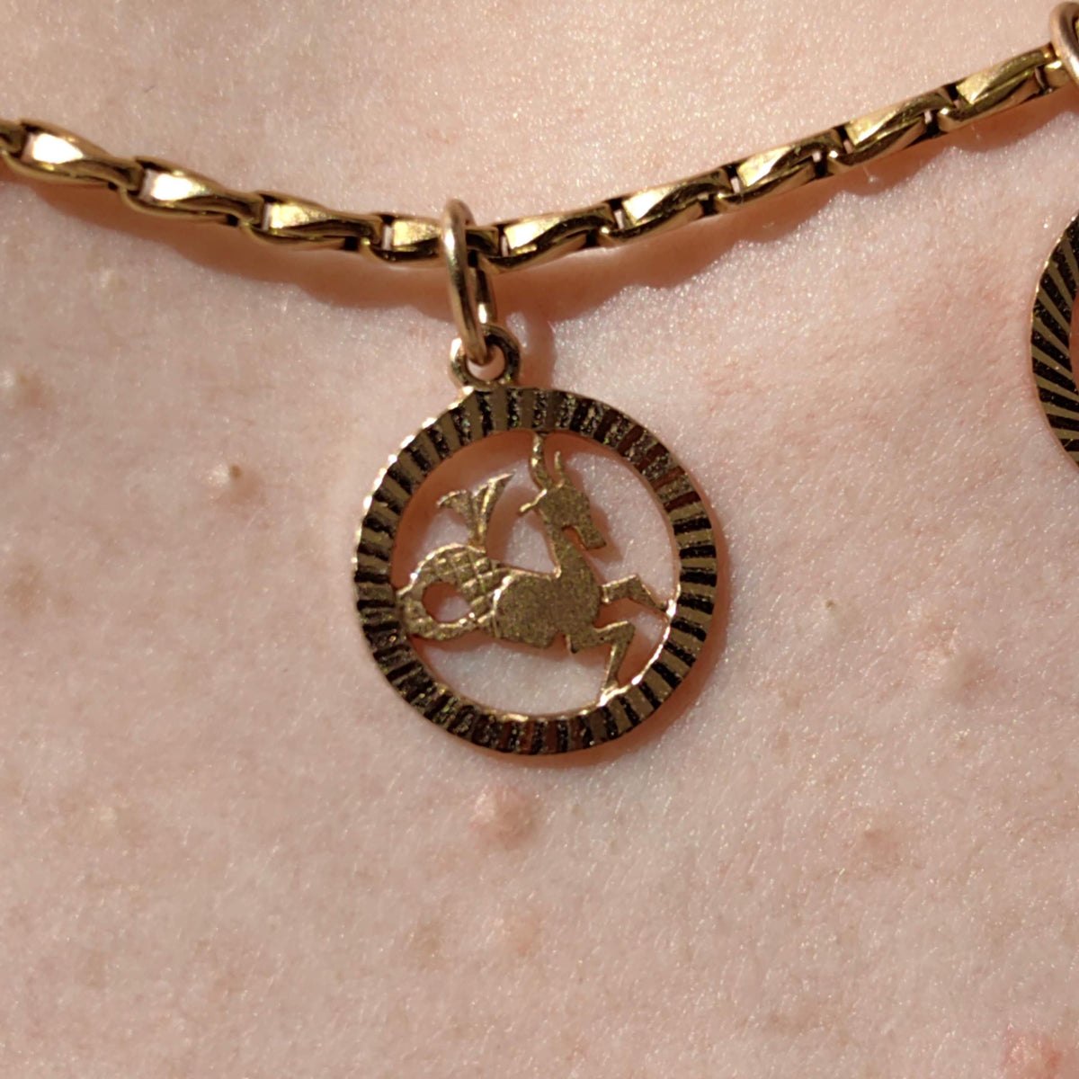 Vintage 14k Solid Yellow Rose Champagne Gold Capricorn Pendant Dainty Zodiac Antique Retro Necklace Bracelet Charm Birth Month Gift for Her