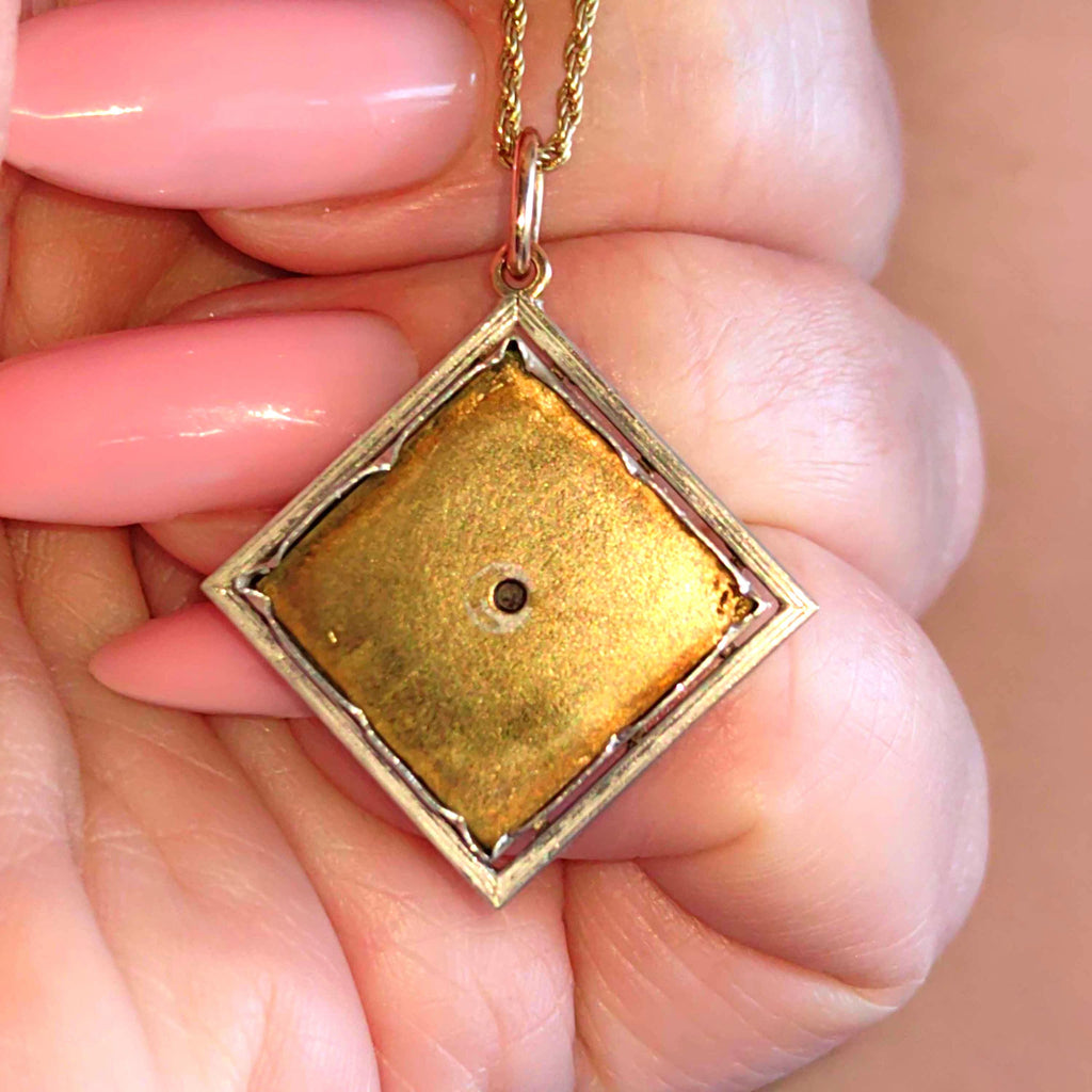 Victorian Micromosaic Flower Pendant: 18k Gold & Petra Dura Stone