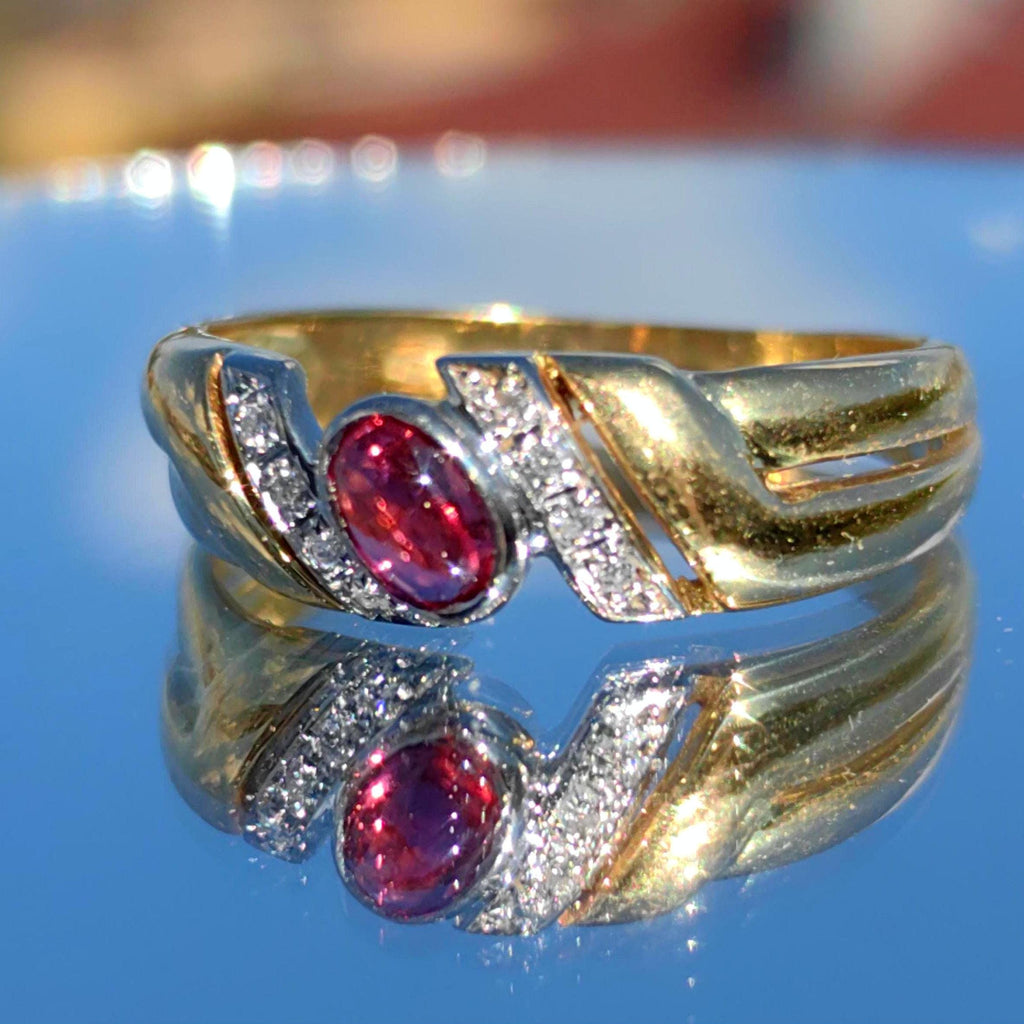 18k Yellow Gold Ruby Diamond Ring - Stackable Wedding Band