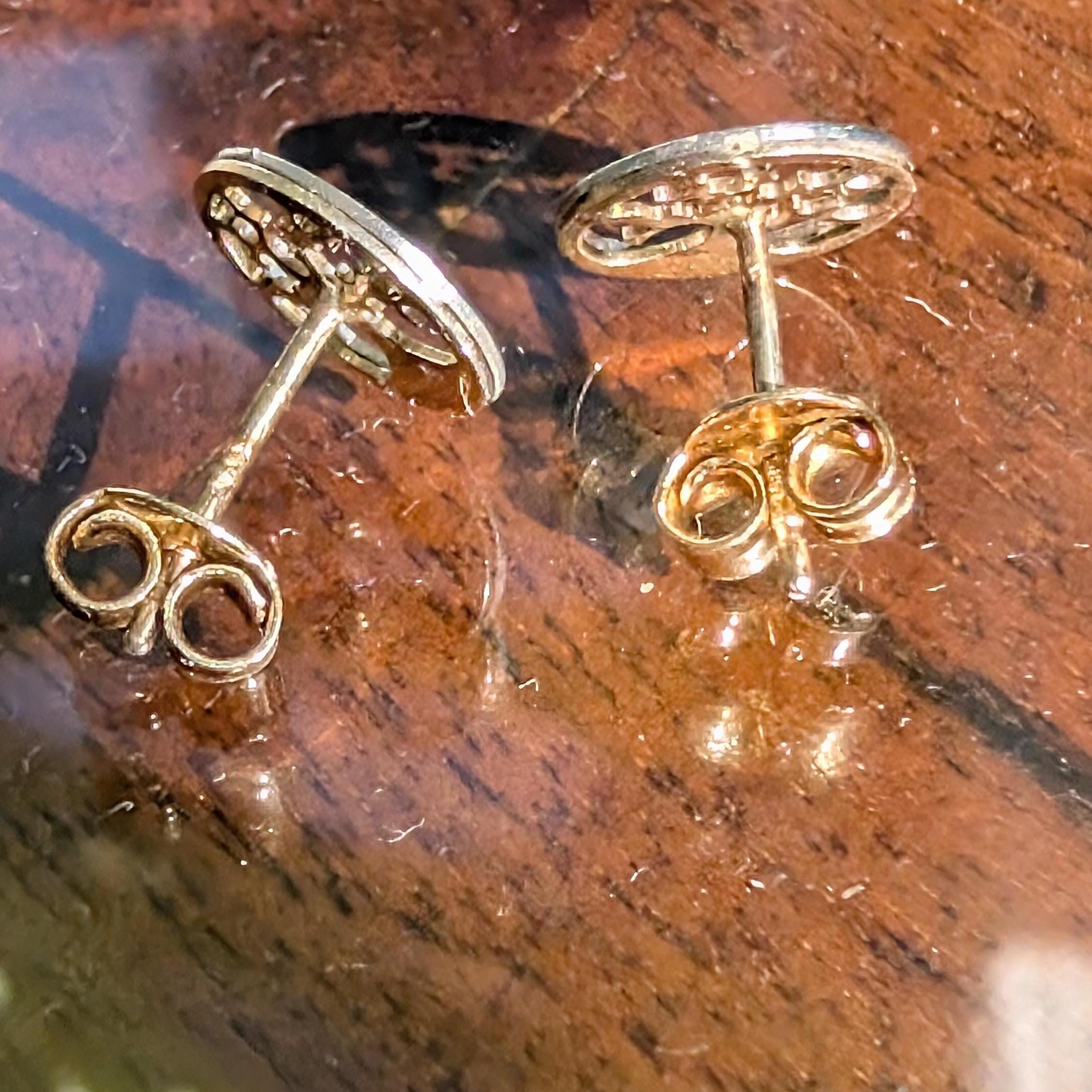 14k 585 Hallmarked Solid Yellow and White Gold Tree of Life Stud Earrings Nature Forest Minimalist Symbolic Push Back Elegant Gift for Her