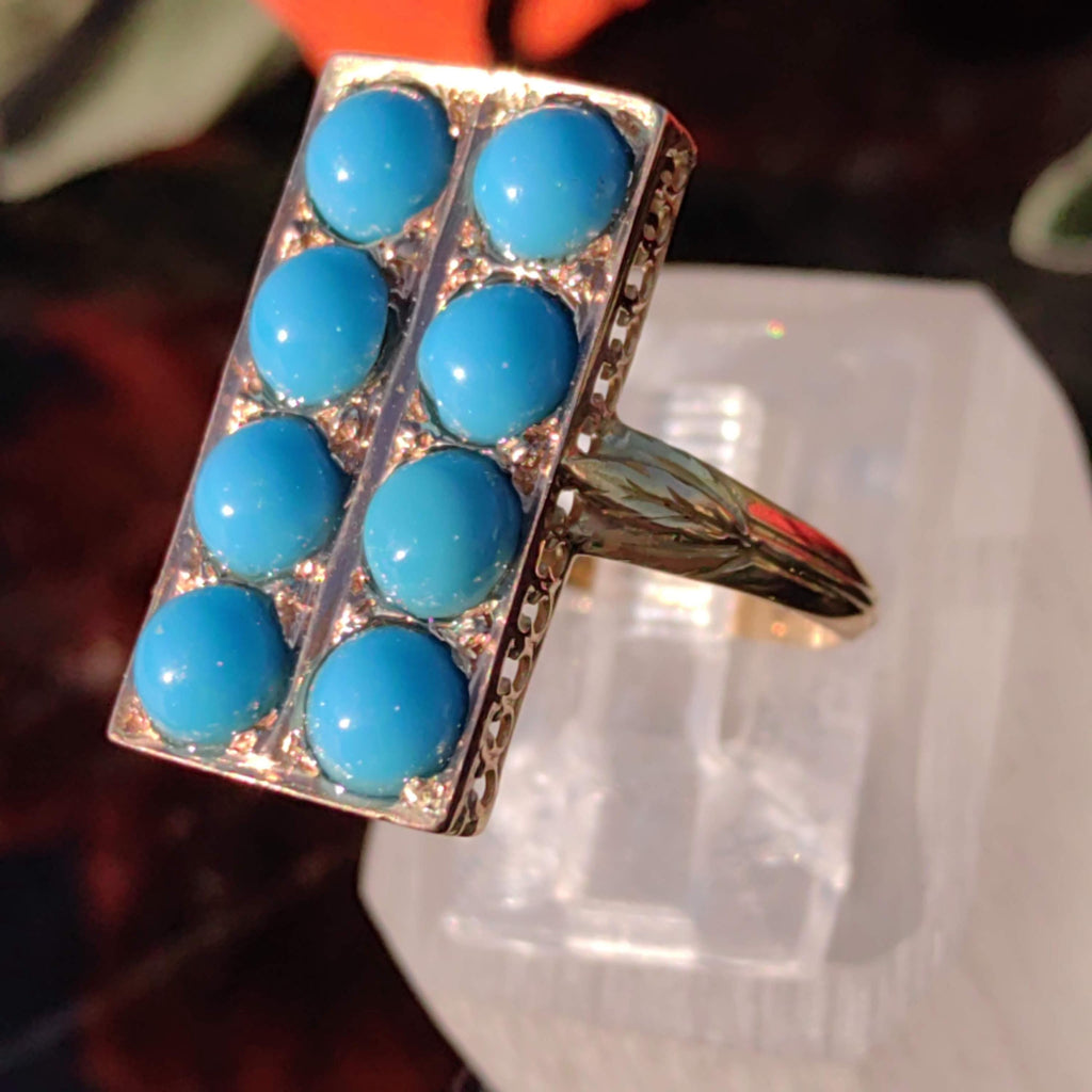 Victorian 1890s Natural Persian Blue Turquoise 18K Solid Hallmarked Yellow Gold Ring Hand-Chiseled Elegant Statement Ring Gift for Her